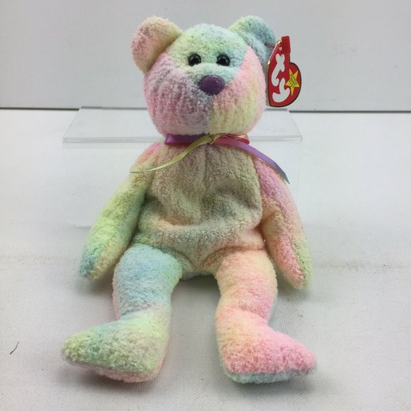TY Groovy Beanie Baby Rainbow Tie Dye Bear Soft Bean Bag Toy Collectible Retired - Picture 1 of 8